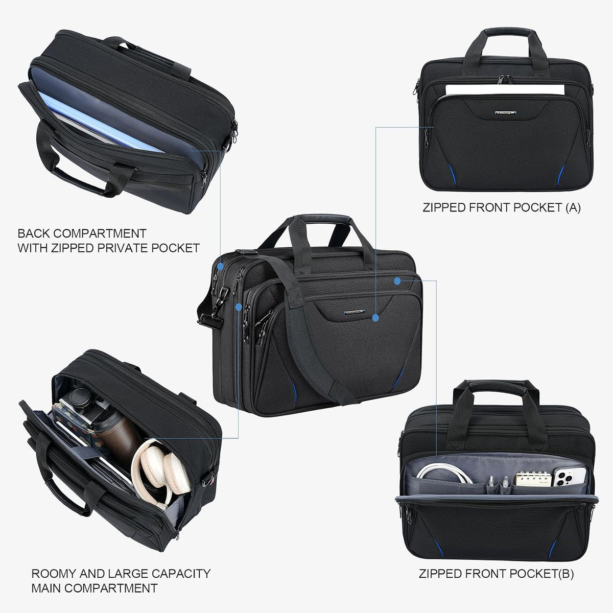 Laptop Bag Premium Laptop Briefcase Fits Up to 17.3 Inch Laptop Expandable Water-Repellent Shoulder Messenger Bag Computer Bag for Travel/Business/Men/Women-Black
