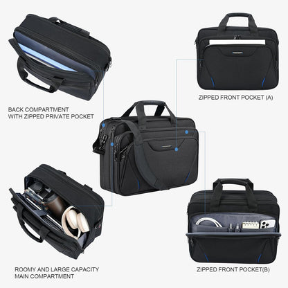 Laptop Bag Premium Laptop Briefcase Fits Up to 17.3 Inch Laptop Expandable Water-Repellent Shoulder Messenger Bag Computer Bag for Travel/Business/Men/Women-Black