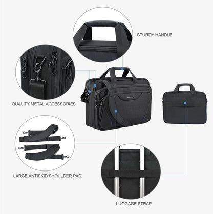 Laptop Bag Premium Laptop Briefcase Fits Up to 17.3 Inch Laptop Expandable Water-Repellent Shoulder Messenger Bag Computer Bag for Travel/Business/Men/Women-Black