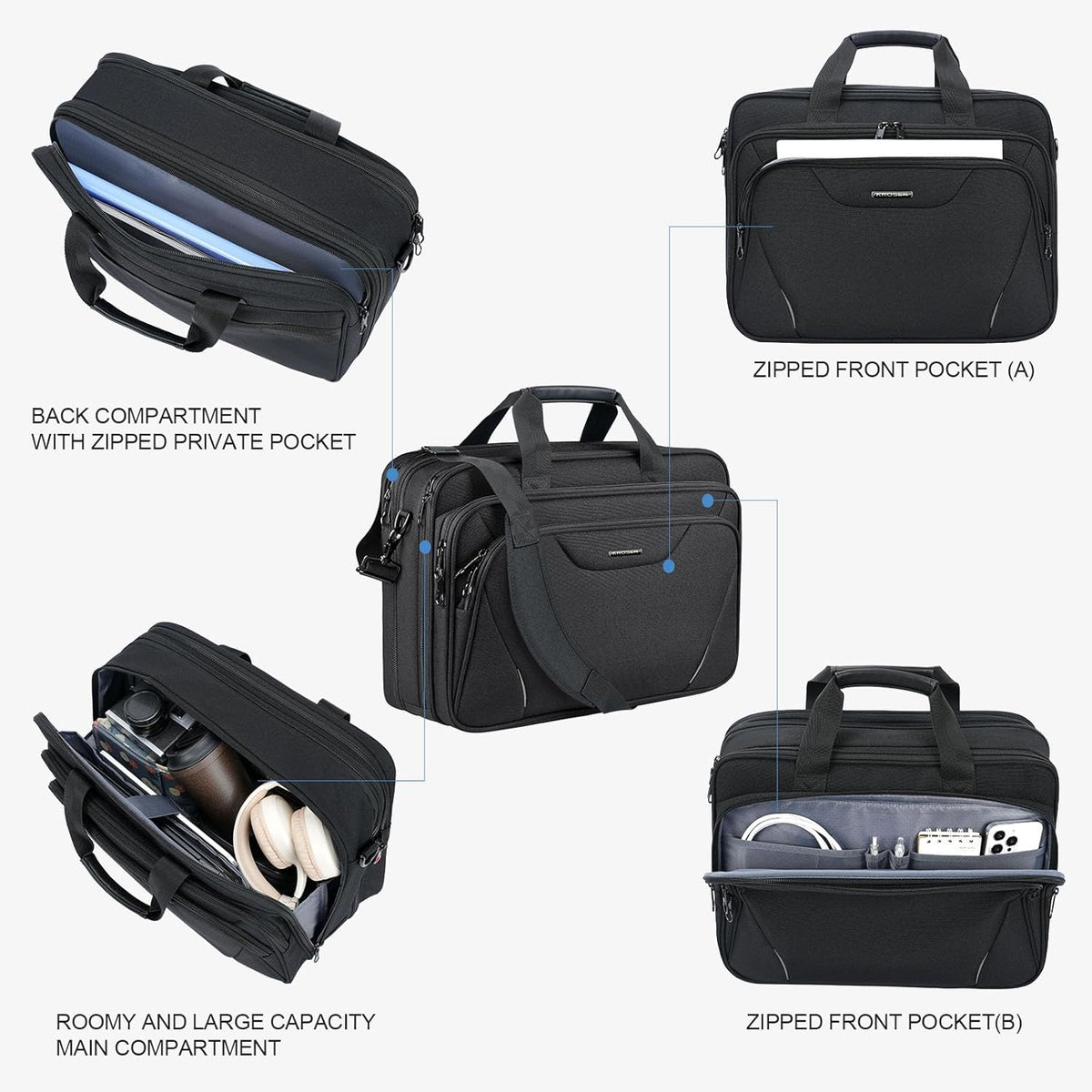 Laptop Bag Premium Laptop Briefcase Fits Up to 17.3 Inch Laptop Expandable Water-Repellent Shoulder Messenger Bag Computer Bag for Travel/Business/Men/Women-Black