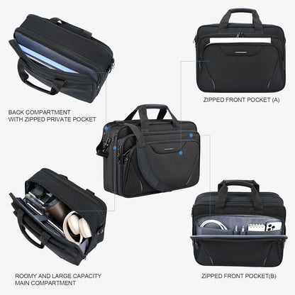 Laptop Bag Premium Laptop Briefcase Fits Up to 17.3 Inch Laptop Expandable Water-Repellent Shoulder Messenger Bag Computer Bag for Travel/Business/Men/Women-Black