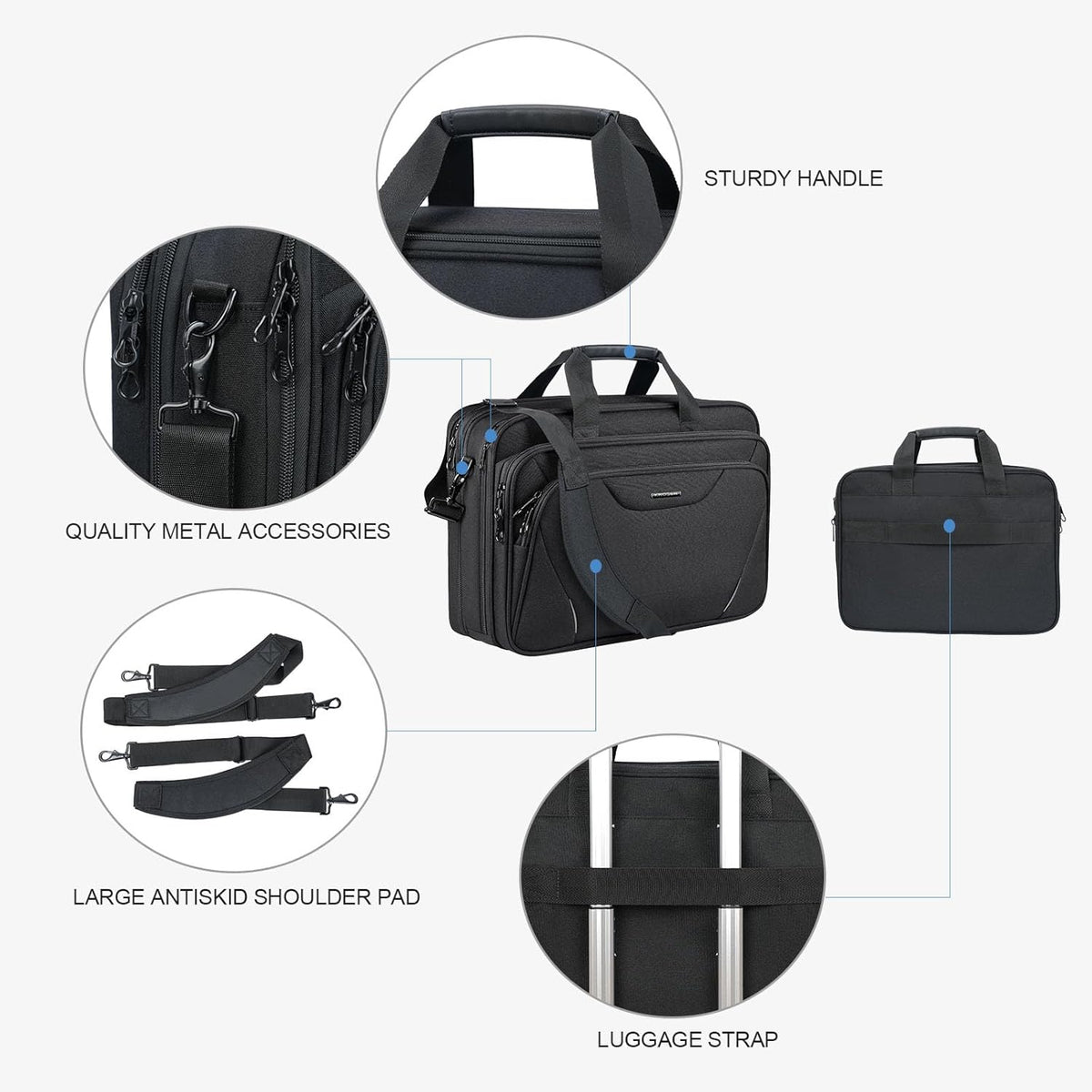 Laptop Bag Premium Laptop Briefcase Fits Up to 17.3 Inch Laptop Expandable Water-Repellent Shoulder Messenger Bag Computer Bag for Travel/Business/Men/Women-Black