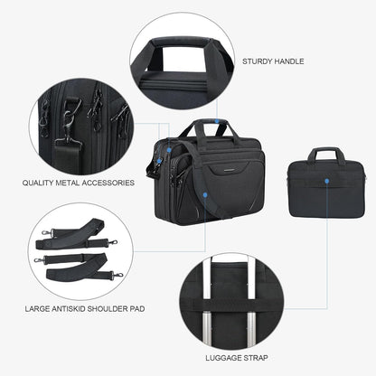 Laptop Bag Premium Laptop Briefcase Fits Up to 17.3 Inch Laptop Expandable Water-Repellent Shoulder Messenger Bag Computer Bag for Travel/Business/Men/Women-Black