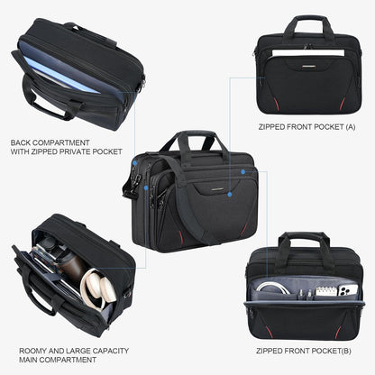 Laptop Bag Premium Laptop Briefcase Fits Up to 17.3 Inch Laptop Expandable Water-Repellent Shoulder Messenger Bag Computer Bag for Travel/Business/Men/Women-Black