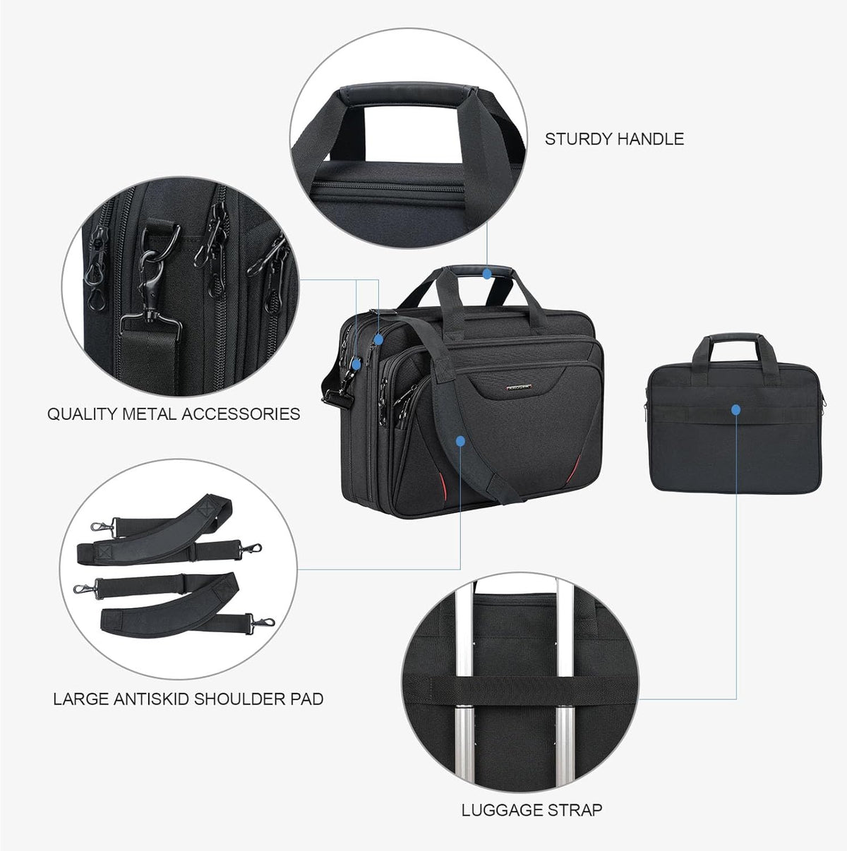Laptop Bag Premium Laptop Briefcase Fits Up to 17.3 Inch Laptop Expandable Water-Repellent Shoulder Messenger Bag Computer Bag for Travel/Business/Men/Women-Black