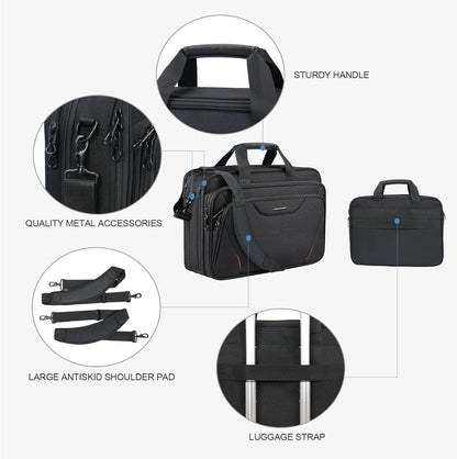 Laptop Bag Premium Laptop Briefcase Fits Up to 17.3 Inch Laptop Expandable Water-Repellent Shoulder Messenger Bag Computer Bag for Travel/Business/Men/Women-Black