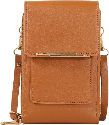 Anti-Theft Leather Bag, Touchscreen Crossbody Phone Purse, Touchscreen Phone Crossbody Bag, Suitable for Daily Travel and Fashion Accessories (Brown)