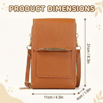Anti-Theft Leather Bag, Touchscreen Crossbody Phone Purse, Touchscreen Phone Crossbody Bag, Suitable for Daily Travel and Fashion Accessories (Brown)