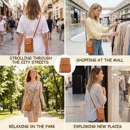 Anti-Theft Leather Bag, Touchscreen Crossbody Phone Purse, Touchscreen Phone Crossbody Bag, Suitable for Daily Travel and Fashion Accessories (Brown)