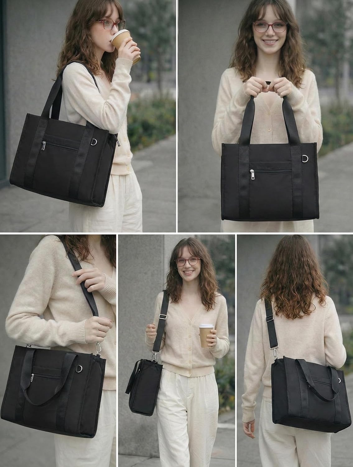 Work Tote Bag for Women, Lightweight Puffer Tote Crossbody with Zipper | Travel Utility Tote Multi-Pocket, RFID Pocket, Large Capacity, Luggage Sleeve, Shoulder Bag for Office, Daily, Gym, Teacher