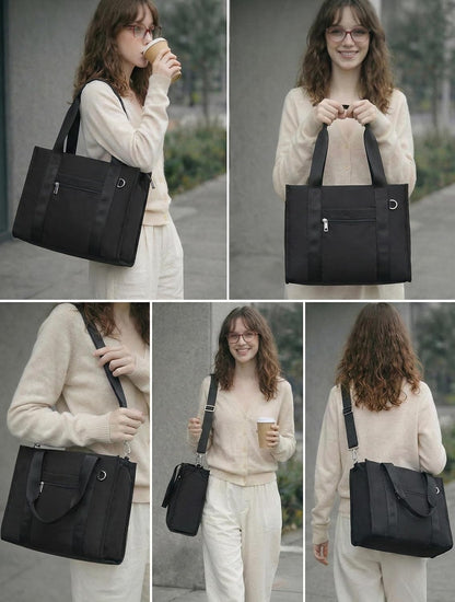 Work Tote Bag for Women, Lightweight Puffer Tote Crossbody with Zipper | Travel Utility Tote Multi-Pocket, RFID Pocket, Large Capacity, Luggage Sleeve, Shoulder Bag for Office, Daily, Gym, Teacher
