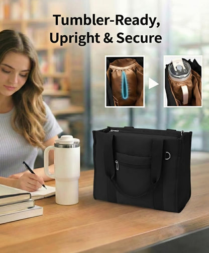 Work Tote Bag for Women, Lightweight Puffer Tote Crossbody with Zipper | Travel Utility Tote Multi-Pocket, RFID Pocket, Large Capacity, Luggage Sleeve, Shoulder Bag for Office, Daily, Gym, Teacher