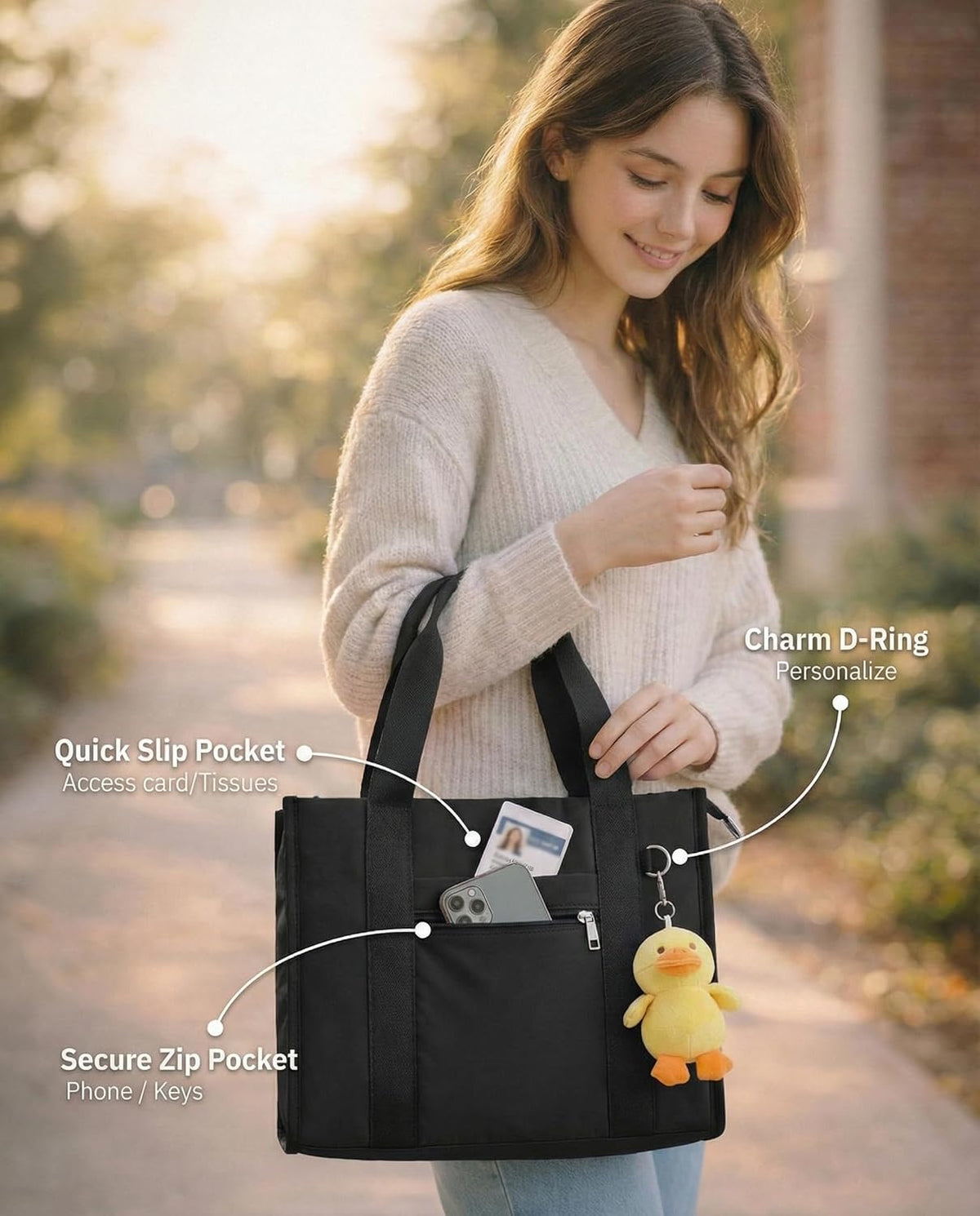 Work Tote Bag for Women, Lightweight Puffer Tote Crossbody with Zipper | Travel Utility Tote Multi-Pocket, RFID Pocket, Large Capacity, Luggage Sleeve, Shoulder Bag for Office, Daily, Gym, Teacher