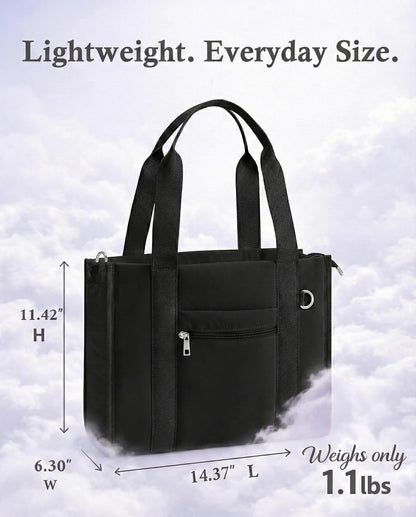 Work Tote Bag for Women, Lightweight Puffer Tote Crossbody with Zipper | Travel Utility Tote Multi-Pocket, RFID Pocket, Large Capacity, Luggage Sleeve, Shoulder Bag for Office, Daily, Gym, Teacher