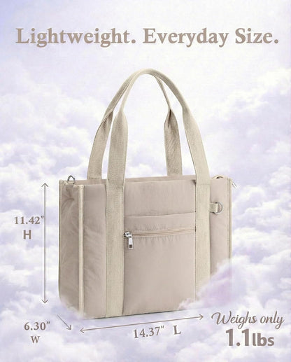 Work Tote Bag for Women, Lightweight Puffer Tote Crossbody with Zipper | Travel Utility Tote Multi-Pocket, RFID Pocket, Large Capacity, Luggage Sleeve, Shoulder Bag for Office, Daily, Gym, Teacher