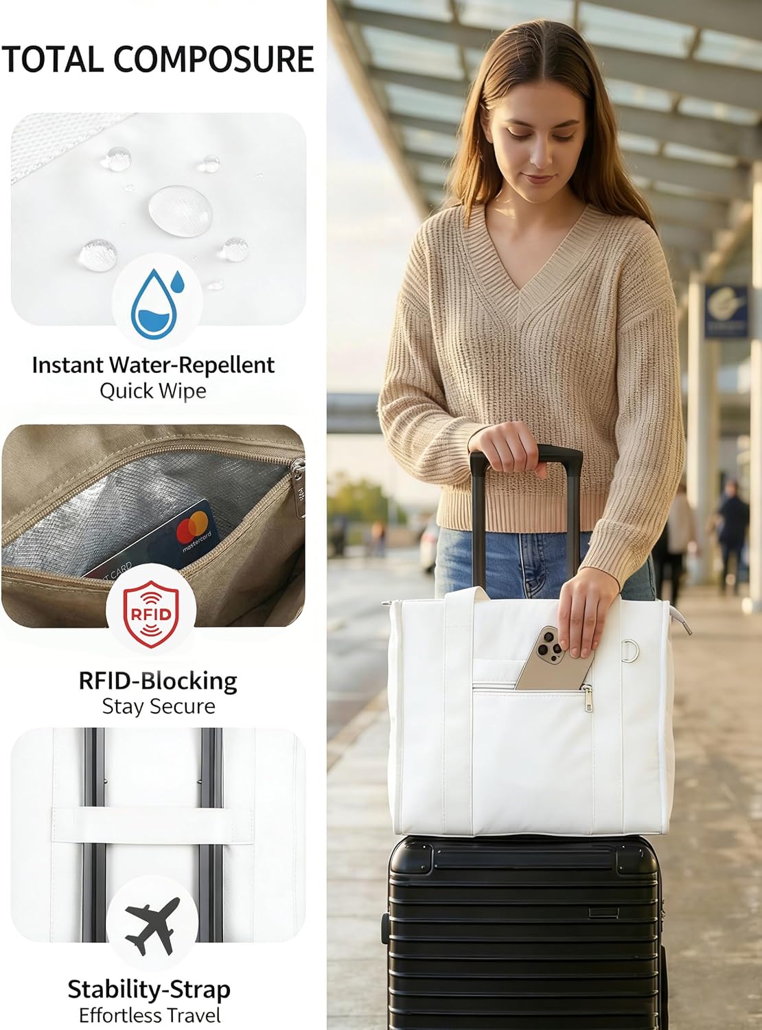 Work Tote Bag for Women, Lightweight Puffer Tote Crossbody with Zipper | Travel Utility Tote Multi-Pocket, RFID Pocket, Large Capacity, Luggage Sleeve, Shoulder Bag for Office, Daily, Gym, Teacher