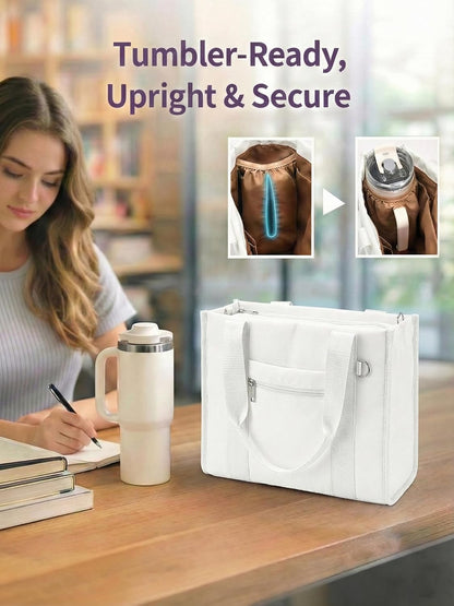 Work Tote Bag for Women, Lightweight Puffer Tote Crossbody with Zipper | Travel Utility Tote Multi-Pocket, RFID Pocket, Large Capacity, Luggage Sleeve, Shoulder Bag for Office, Daily, Gym, Teacher