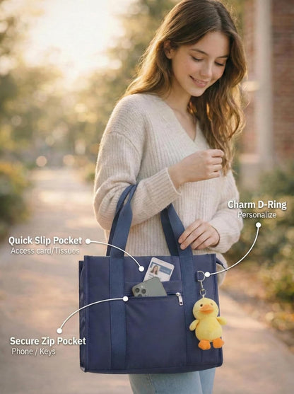 Work Tote Bag for Women, Lightweight Puffer Tote Crossbody with Zipper | Travel Utility Tote Multi-Pocket, RFID Pocket, Large Capacity, Luggage Sleeve, Shoulder Bag for Office, Daily, Gym, Teacher