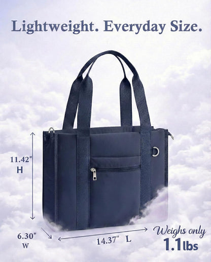 Work Tote Bag for Women, Lightweight Puffer Tote Crossbody with Zipper | Travel Utility Tote Multi-Pocket, RFID Pocket, Large Capacity, Luggage Sleeve, Shoulder Bag for Office, Daily, Gym, Teacher