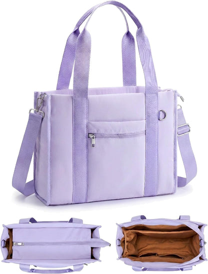 Work Tote Bag for Women, Lightweight Puffer Tote Crossbody with Zipper | Travel Utility Tote Multi-Pocket, RFID Pocket, Large Capacity, Luggage Sleeve, Shoulder Bag for Office, Daily, Gym, Teacher