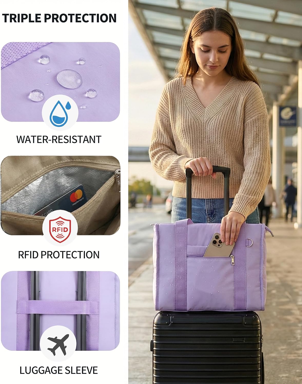 Work Tote Bag for Women, Lightweight Puffer Tote Crossbody with Zipper | Travel Utility Tote Multi-Pocket, RFID Pocket, Large Capacity, Luggage Sleeve, Shoulder Bag for Office, Daily, Gym, Teacher