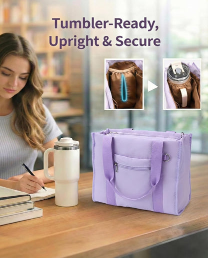 Work Tote Bag for Women, Lightweight Puffer Tote Crossbody with Zipper | Travel Utility Tote Multi-Pocket, RFID Pocket, Large Capacity, Luggage Sleeve, Shoulder Bag for Office, Daily, Gym, Teacher