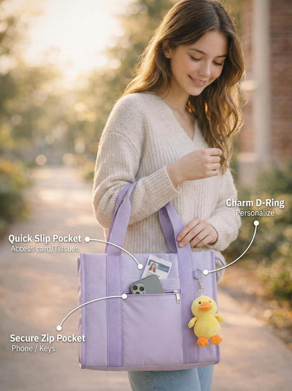 Work Tote Bag for Women, Lightweight Puffer Tote Crossbody with Zipper | Travel Utility Tote Multi-Pocket, RFID Pocket, Large Capacity, Luggage Sleeve, Shoulder Bag for Office, Daily, Gym, Teacher