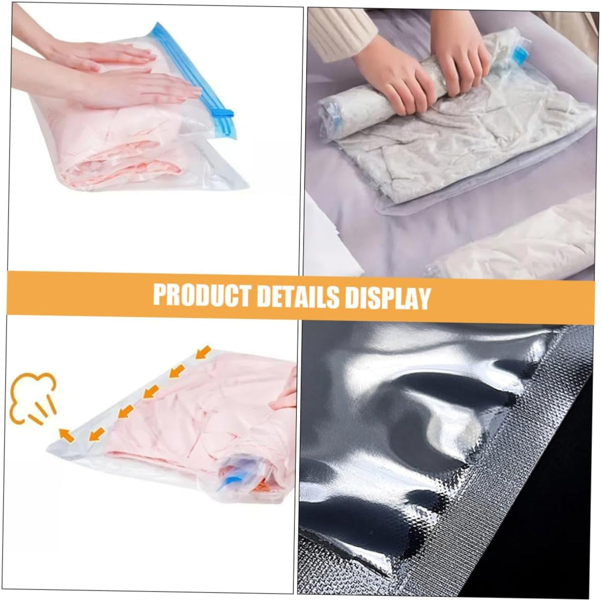 12pcs Roll up Vacuum Storage Bags, Reusable Cloth Compression Travel Bags, Pa+pe Material, Space Saving Packing Pouches for Suitcases and Clothing Organization