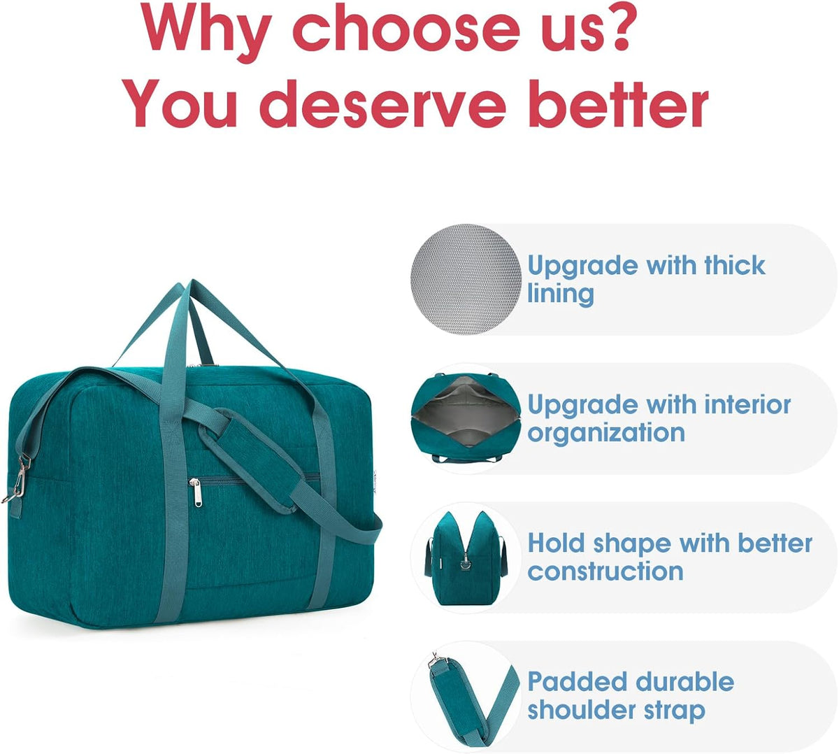 For Spirit Airlines Personal Item Bag 18x14x8 Foldable Travel Duffel Bag Underseat Carry on Luggage Weekender for Women 30L (Teal)