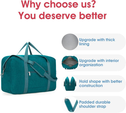 For Spirit Airlines Personal Item Bag 18x14x8 Foldable Travel Duffel Bag Underseat Carry on Luggage Weekender for Women 30L (Teal)