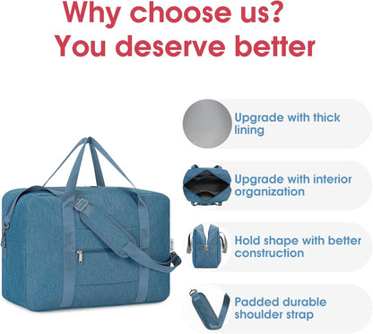 For Spirit Airlines Personal Item Bag 18x14x8 Foldable Travel Duffel Bag Underseat Carry on Luggage Weekender for Women 30L (Teal)