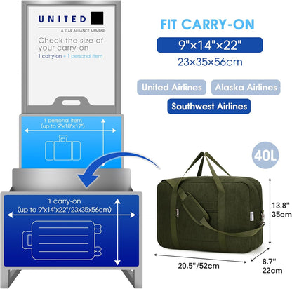 For Spirit Airlines Personal Item Bag 18x14x8 Foldable Travel Duffel Bag Underseat Carry on Luggage Weekender for Women 30L (Teal)