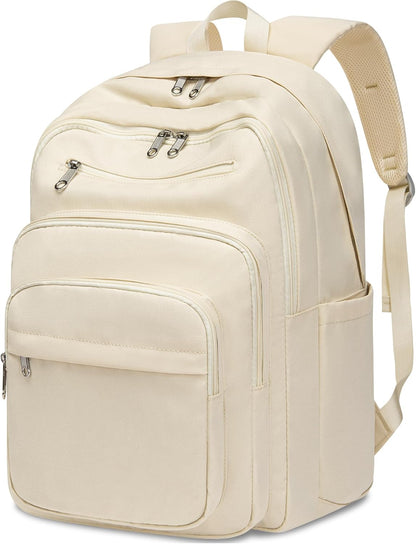 Backpack for Middle High School Teen Boys Girls Large College Bookbag with Laptop Compartment Back to School Book Bags Mochilas Escolares para Niños Niñas Adolescentes (Beige, Solid)