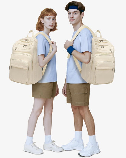 Backpack for Middle High School Teen Boys Girls Large College Bookbag with Laptop Compartment Back to School Book Bags Mochilas Escolares para Niños Niñas Adolescentes (Beige, Solid)