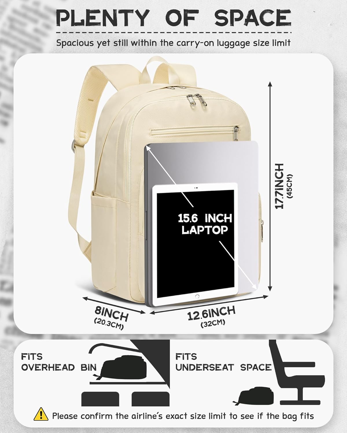 Backpack for Middle High School Teen Boys Girls Large College Bookbag with Laptop Compartment Back to School Book Bags Mochilas Escolares para Niños Niñas Adolescentes (Beige, Solid)