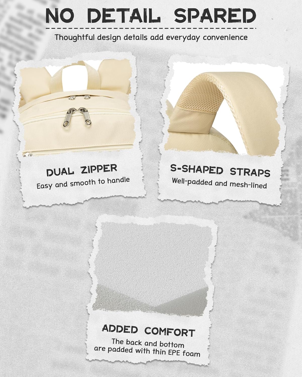 Backpack for Middle High School Teen Boys Girls Large College Bookbag with Laptop Compartment Back to School Book Bags Mochilas Escolares para Niños Niñas Adolescentes (Beige, Solid)