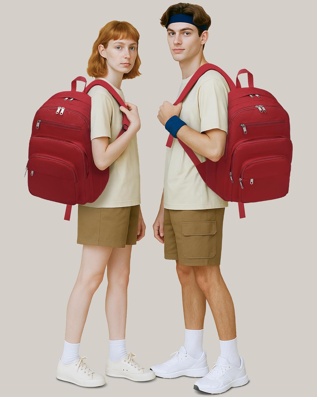 Backpack for Middle High School Teen Boys Girls Large College Bookbag with Laptop Compartment Back to School Book Bags Mochilas Escolares para Niños Niñas Adolescentes (Beige, Solid)
