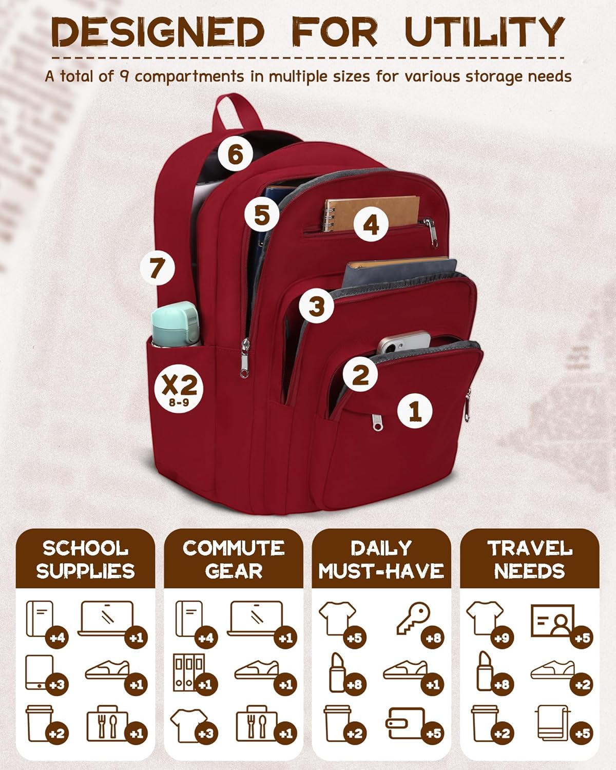 Backpack for Middle High School Teen Boys Girls Large College Bookbag with Laptop Compartment Back to School Book Bags Mochilas Escolares para Niños Niñas Adolescentes (Beige, Solid)