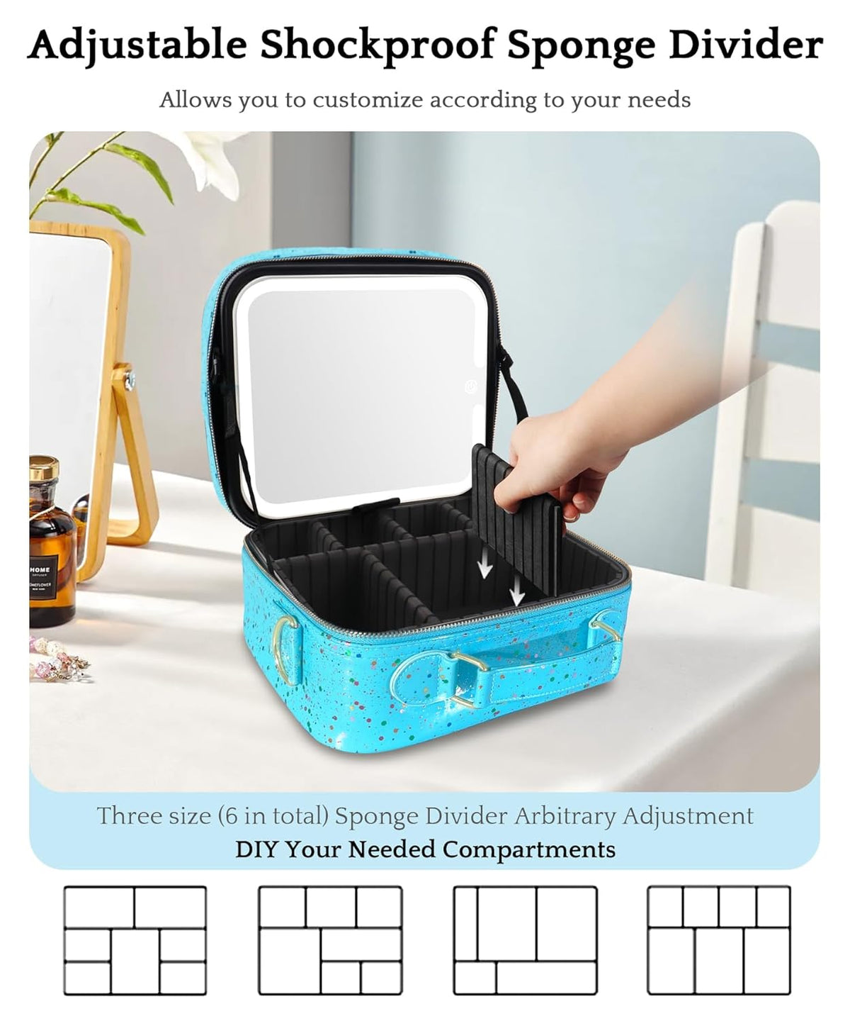 Makeup Train Case with Light & Mirror Large Cosmetic Organizer with Adjustable Dividers for Cosmetics,10X Magnifying Makeup Mirror,Pink