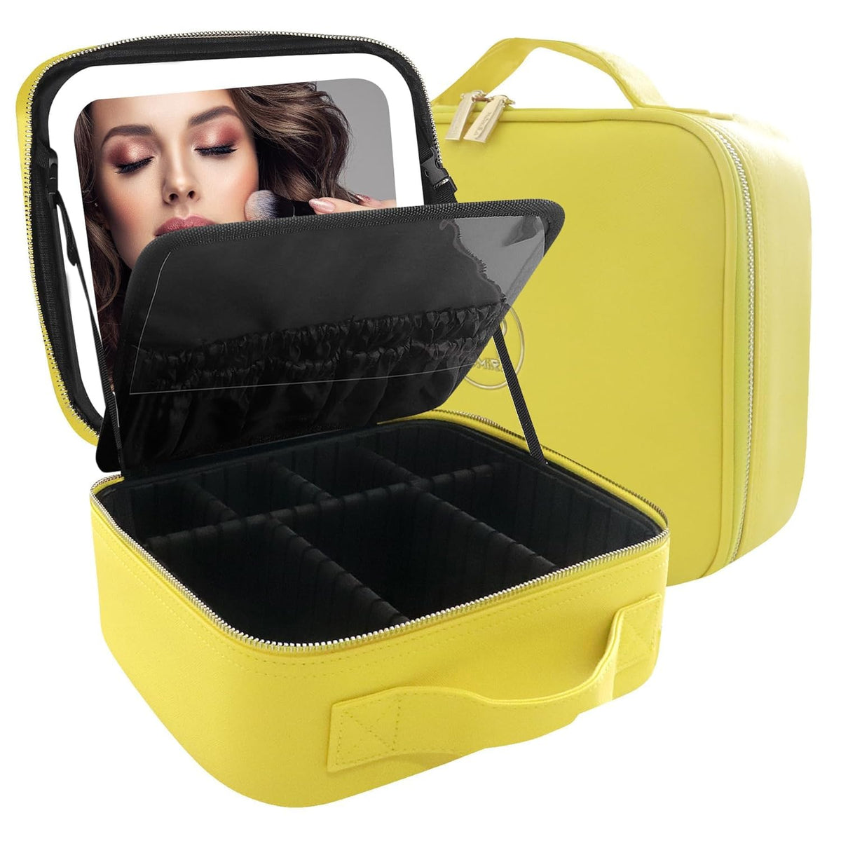 Makeup Train Case with Light & Mirror Large Cosmetic Organizer with Adjustable Dividers for Cosmetics,10X Magnifying Makeup Mirror,Pink
