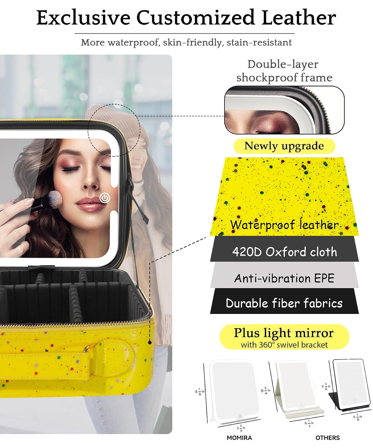 Makeup Train Case with Light & Mirror Large Cosmetic Organizer with Adjustable Dividers for Cosmetics,10X Magnifying Makeup Mirror,Pink