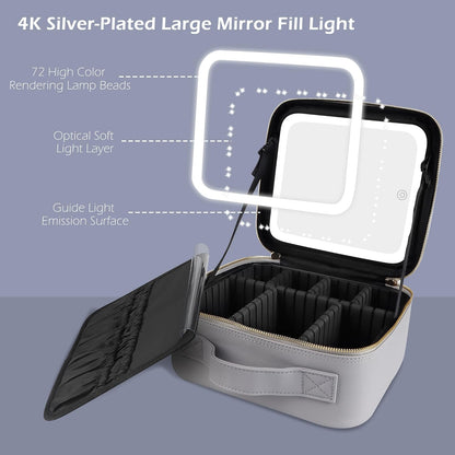 Makeup Train Case with Light & Mirror Large Cosmetic Organizer with Adjustable Dividers for Cosmetics,10X Magnifying Makeup Mirror,Pink