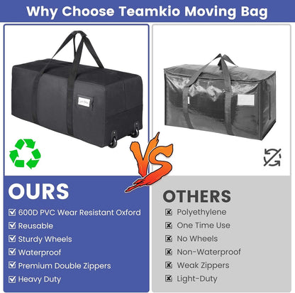 Heavy Duty Moving Bags with Wheels, 2-Pack 92L Foldable Rolling Duffle Bag | Extra Large Duffle Bag for Travel, Waterproof, Oxford, College Dorm Moving Bags, Packing Bags for Moving/Traveling/Camping