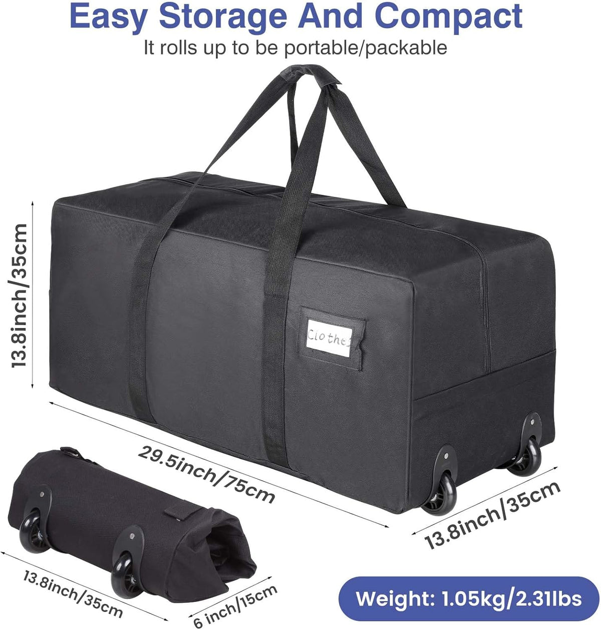 Heavy Duty Moving Bags with Wheels, 2-Pack 92L Foldable Rolling Duffle Bag | Extra Large Duffle Bag for Travel, Waterproof, Oxford, College Dorm Moving Bags, Packing Bags for Moving/Traveling/Camping