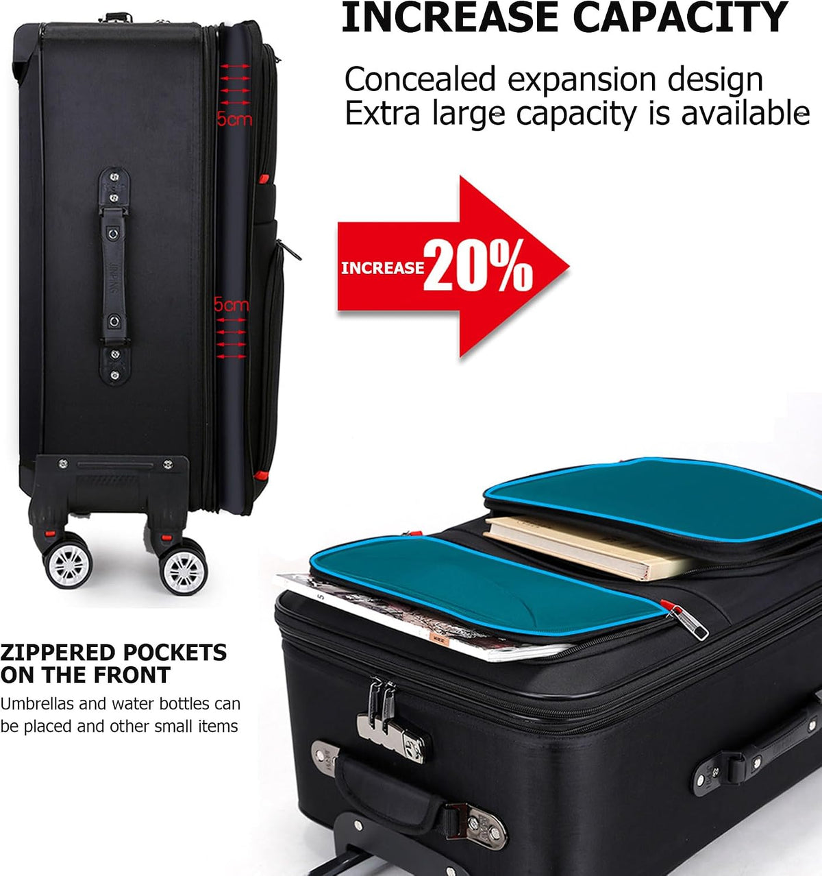 2 pcs Expandable Oxford Business Luggage Set with Travel Bag | Oxford fabric, 15% expansion and travel bag handle outfits, shoes and essentials across short or checked trips