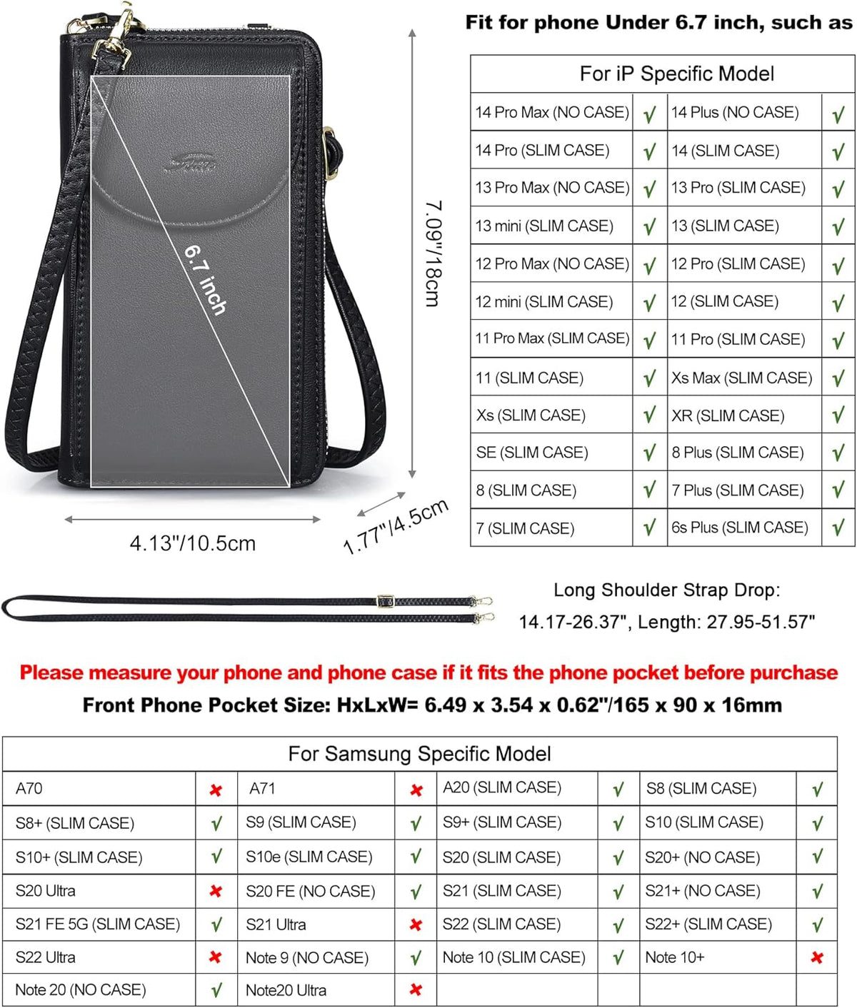 Small Crossbody Bags for Women Phone Purse RFID Blocking Wallet | Card Slots, Vegan Leather, Anti-theft, Multi Pockets, Detachable Adjustable Strap, Travel Eveyday Outing