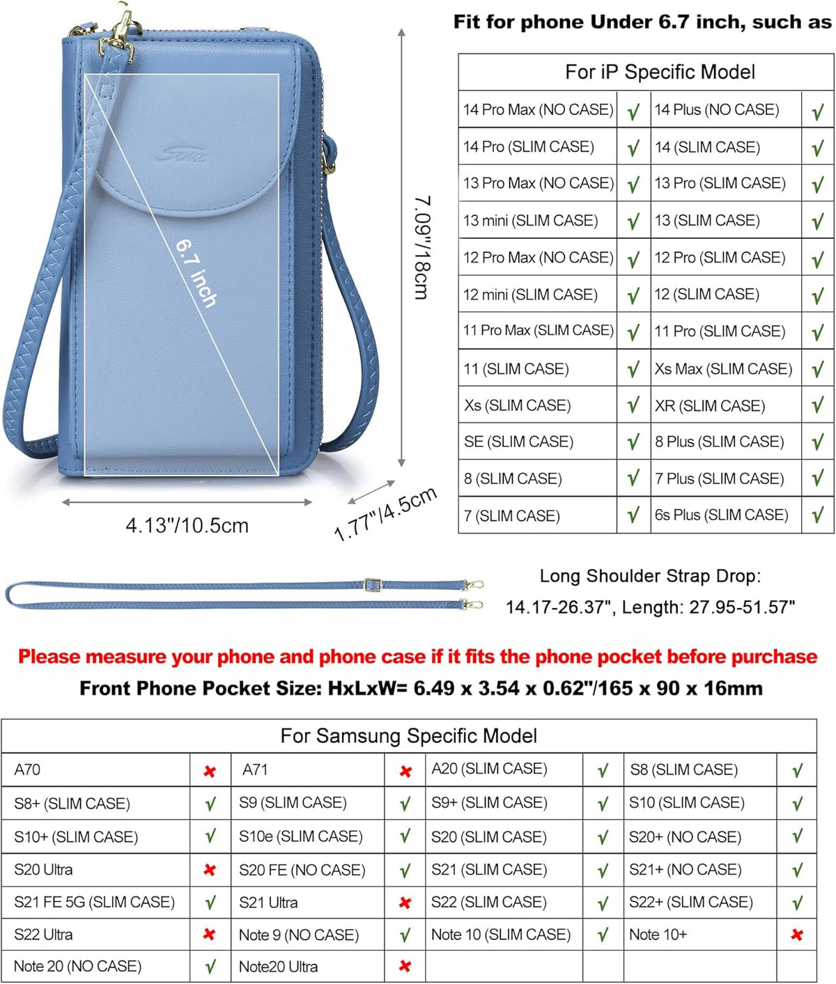 Small Crossbody Bags for Women Phone Purse RFID Blocking Wallet | Card Slots, Vegan Leather, Anti-theft, Multi Pockets, Detachable Adjustable Strap, Travel Eveyday Outing