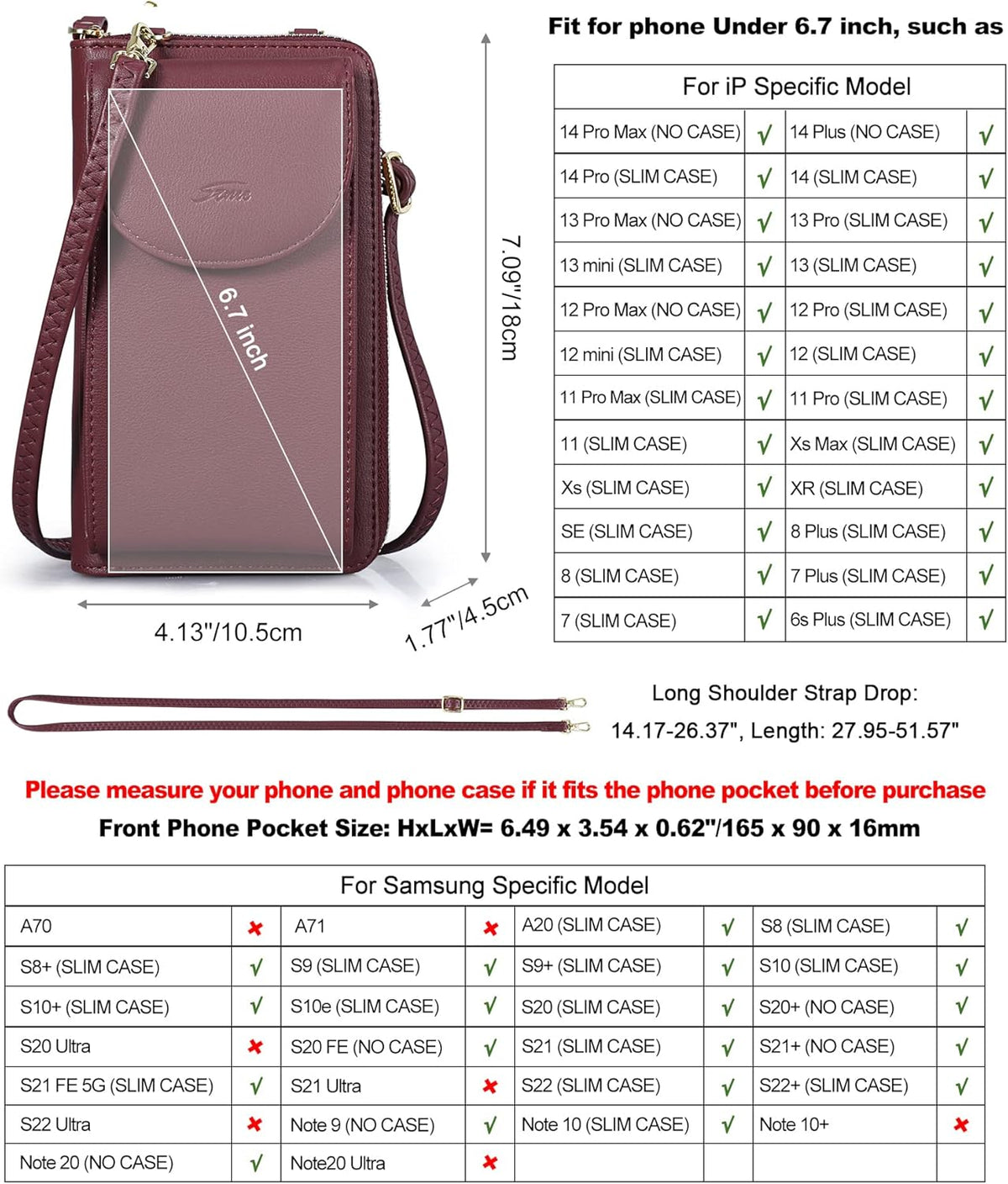 Small Crossbody Bags for Women Phone Purse RFID Blocking Wallet | Card Slots, Vegan Leather, Anti-theft, Multi Pockets, Detachable Adjustable Strap, Travel Eveyday Outing
