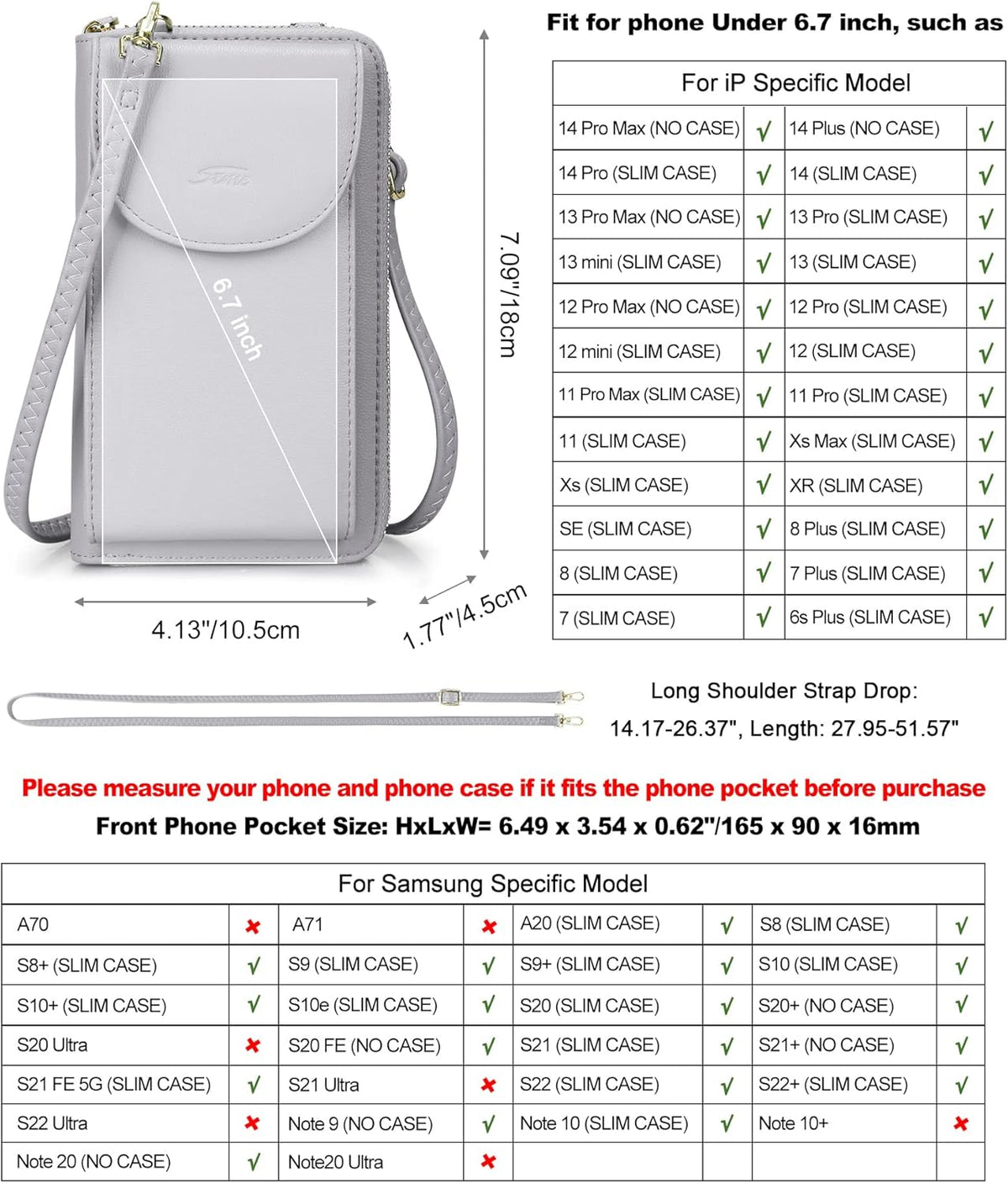 Small Crossbody Bags for Women Phone Purse RFID Blocking Wallet | Card Slots, Vegan Leather, Anti-theft, Multi Pockets, Detachable Adjustable Strap, Travel Eveyday Outing