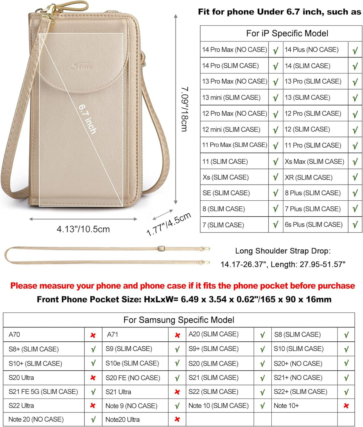 Small Crossbody Bags for Women Phone Purse RFID Blocking Wallet | Card Slots, Vegan Leather, Anti-theft, Multi Pockets, Detachable Adjustable Strap, Travel Eveyday Outing